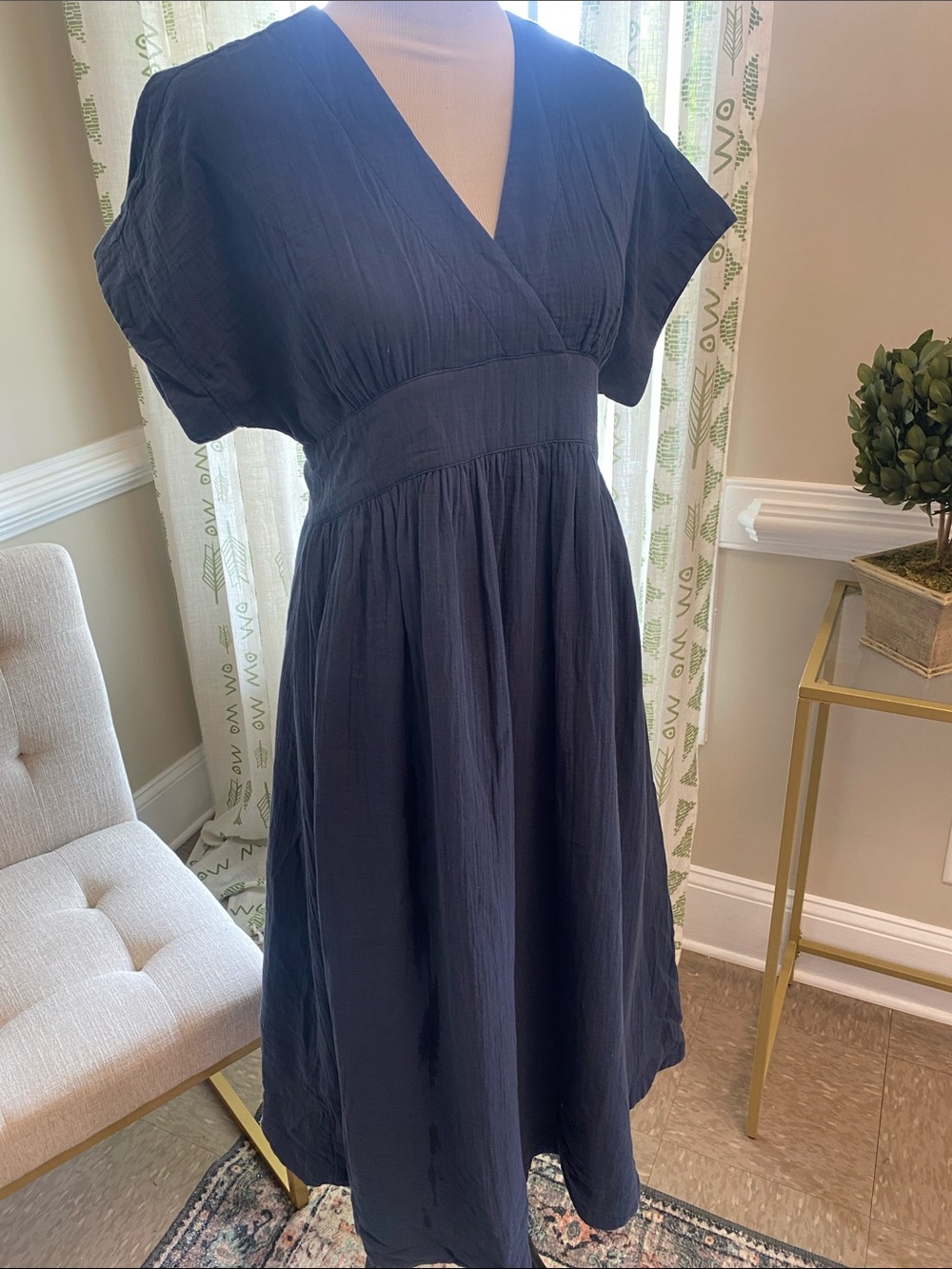 Women's Organic Cotton Gauze Maternity Midi Dress / Indigo Blue